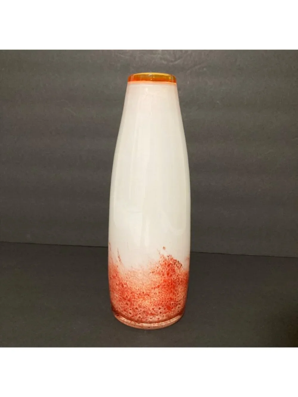 Handblown Glass Vase With Orange & White Gradient Design Tapered Shape 10